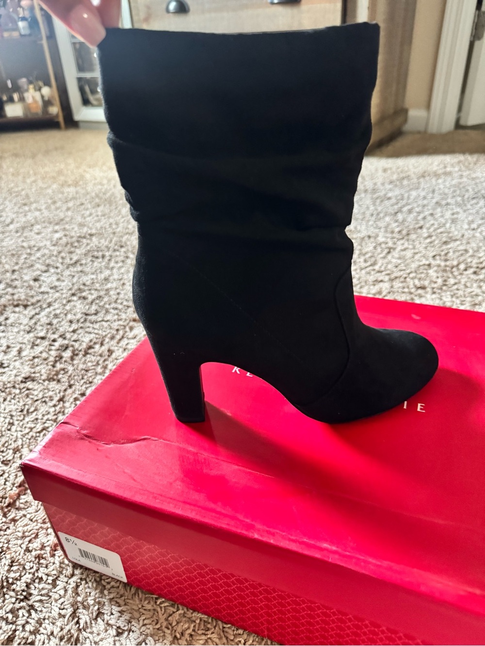 Kelly & Katie Black Slouchy Mid-Calf Heeled Boot